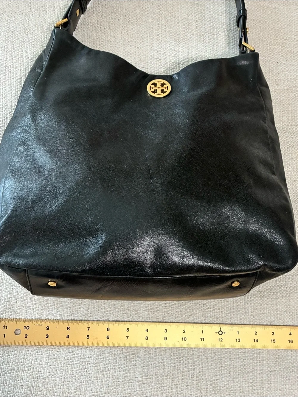 Tory Burch EUC Black Slouchy Leather Hobo Shoulder Bag